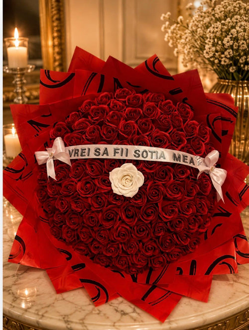 Buchete din trandafiri de satin personalizat - 51 trandafiri pana la 101