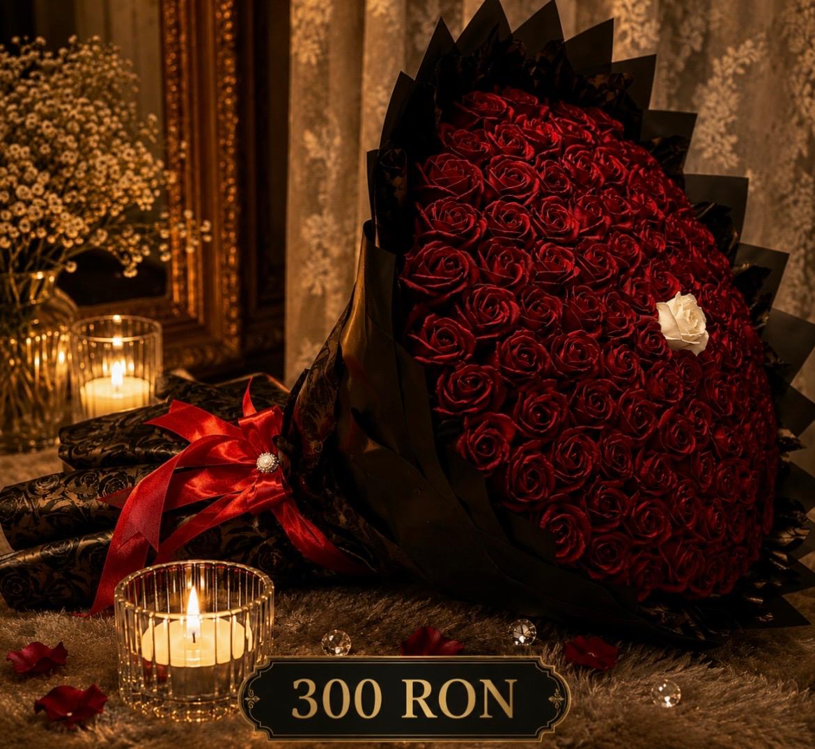 Buchet elegant din 101 trandafiri din satin