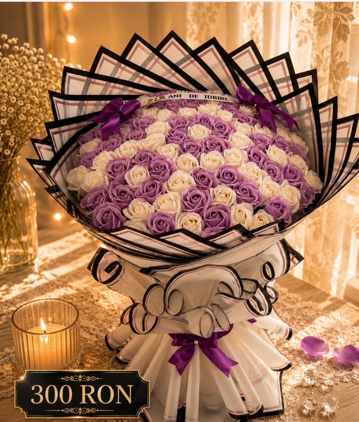 Buchete din trandafiri de satin personalizat - 51 trandafiri pana la 101