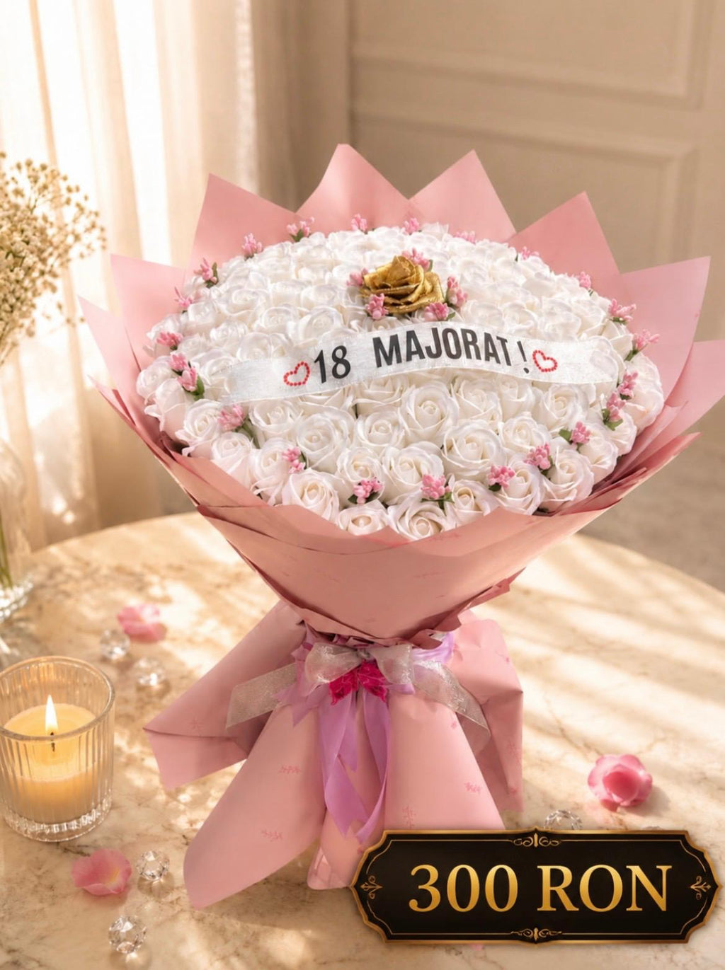 Buchete din trandafiri de satin personalizat - 51 trandafiri pana la 101